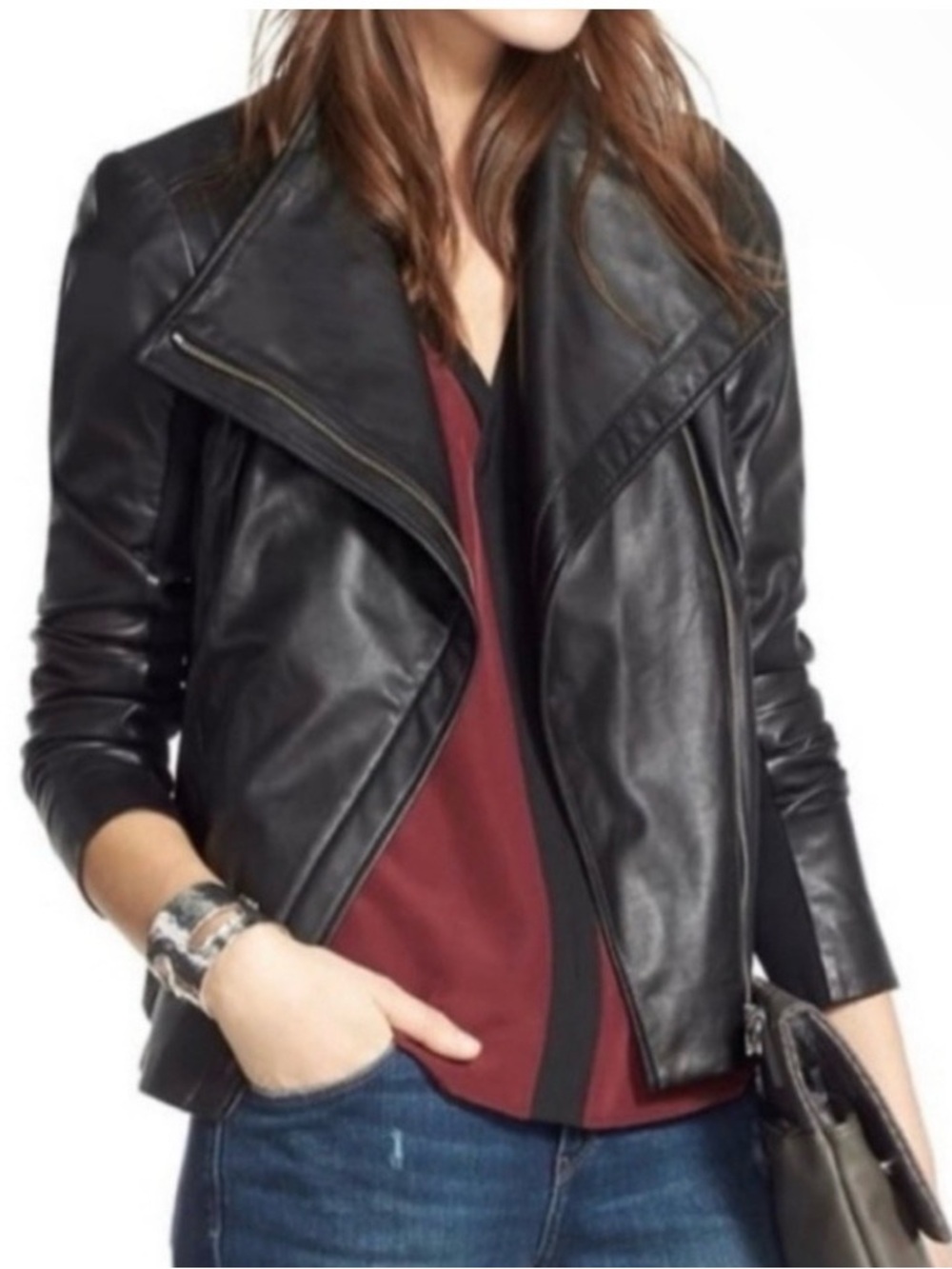 Black Leather-Effect Women's Moto Jacket